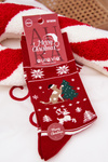 Men's Christmas Socks Cat With Christmas Tree Red