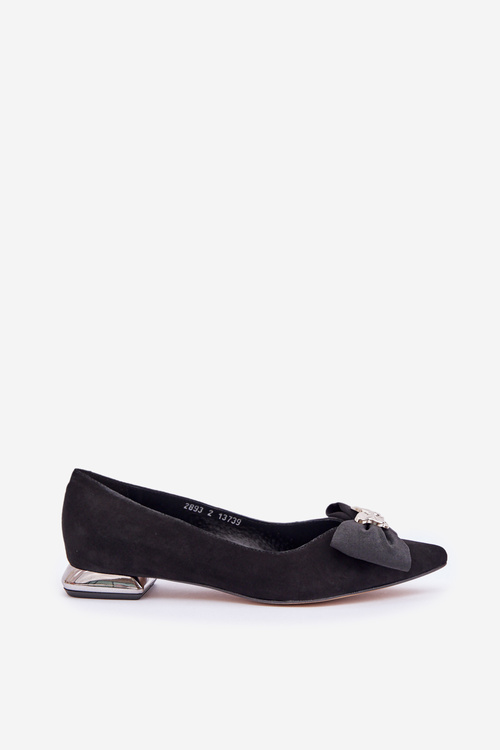 Elegant Suede Ballet Flats For Women With Bow Laura Messi 2893 Black