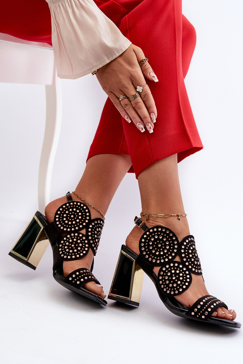 Sandały Damskie Zdobione Na Słupku Czarne D&A CR026