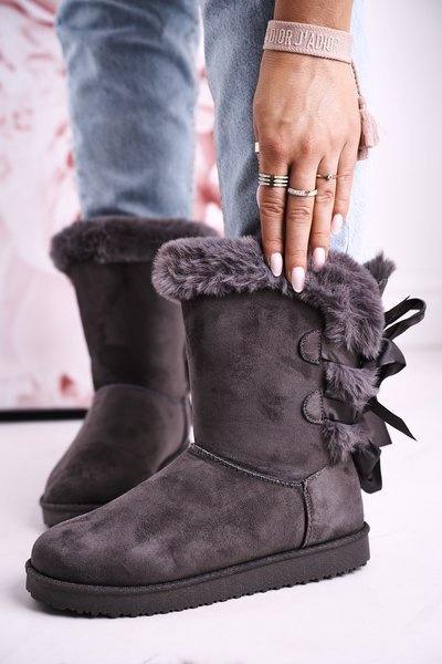 Women's Snow Boots With Ribbon Insulated With Fur Grey Kaylee