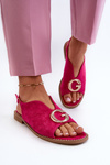 Elegant Women's Sandals with Eco Suede Decoration S.Barski KV27-058 Fuchsia