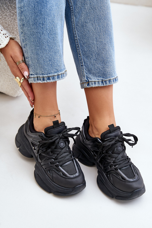 Damskie Sneakersy Masywna Podeszwa Czarne Amoserna