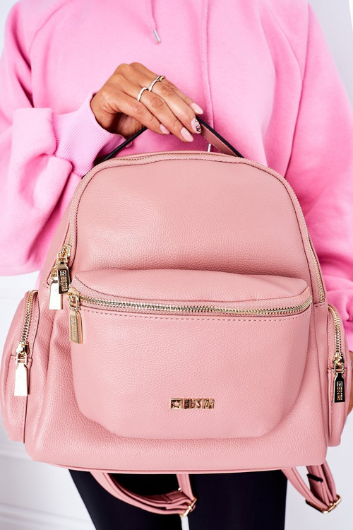 Leather Backpack / Kidney Bag 2in1 Big Star HH574059 Pink