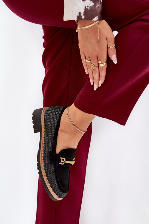 Women's Moccasins With Weave And Gold Detail Black Seffolia