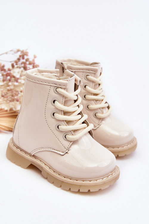 Children's Patent Leather Boots with Zipper Beige Tibbie