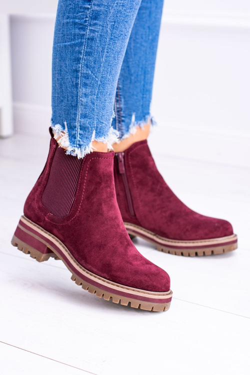 Maroon Women's Flat Heel Gravis Stiletto Boots