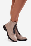 Lacquered women's ankle boots made of genuine leather D A MR52 108 beige