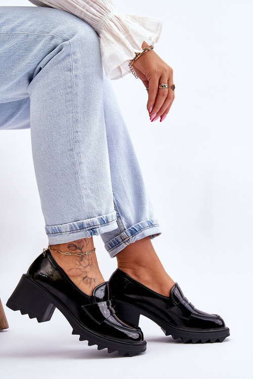 Lacquered Pumps Loafers On High Heels Black Jay