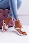 Women's Flip Flops White Flower Brocade Elenda