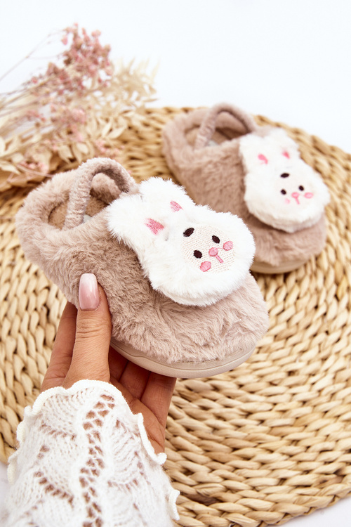 Kapcie Futrzane Dziecięce Króliczek Beżowe MP8626