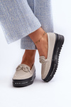 Women's Leather Platform Moccasins with Decoration S.Barski LR750 Beige