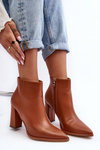 Women's Leather Boots On Heel Brown Saitana