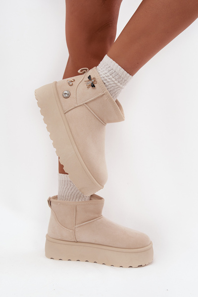 Women's Snow Boots on Platform with Buckles Light Beige Maelle