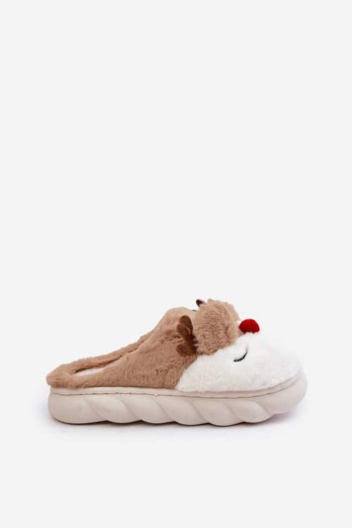 Women's Brown Slippers With Reindeer Motif Wistira