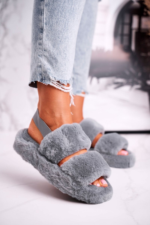 Women's Furry Slippers on the Platform Grey Cotton Candy
