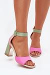 Elegant Women's Heeled Sandals Pink-Green Rosazara