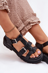 Ladies Eco Leather Sandals With Buckles Black Jeneliena