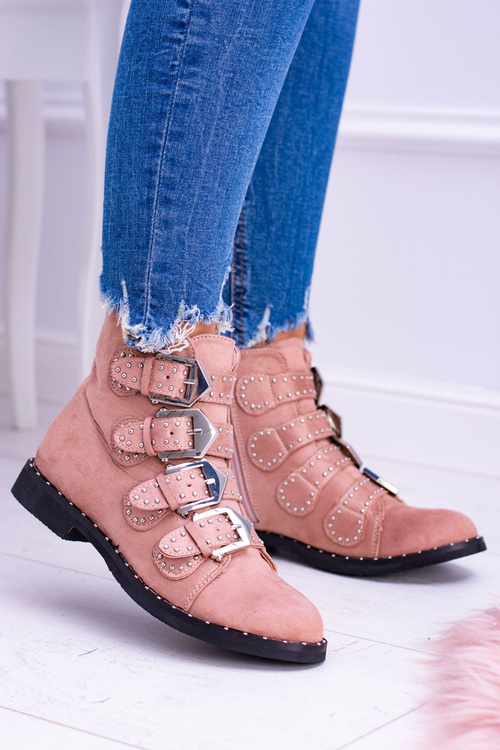 Lu Boo Pink Virginia Rock Star Boots Rivet Buckles Suede
