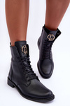 Leather Lace-Up Boots With Ornament Black Nicole 2750