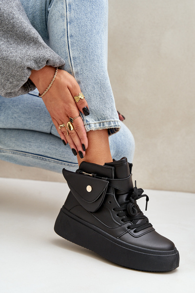 High Sneakers With Pouch On Platform Black Saramis