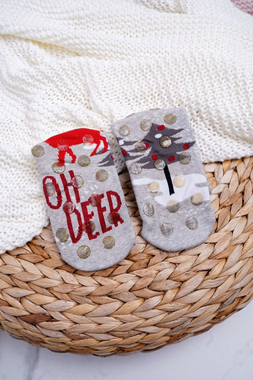 Women's Christmas Socks Anti-Slip Grey OH DEER
