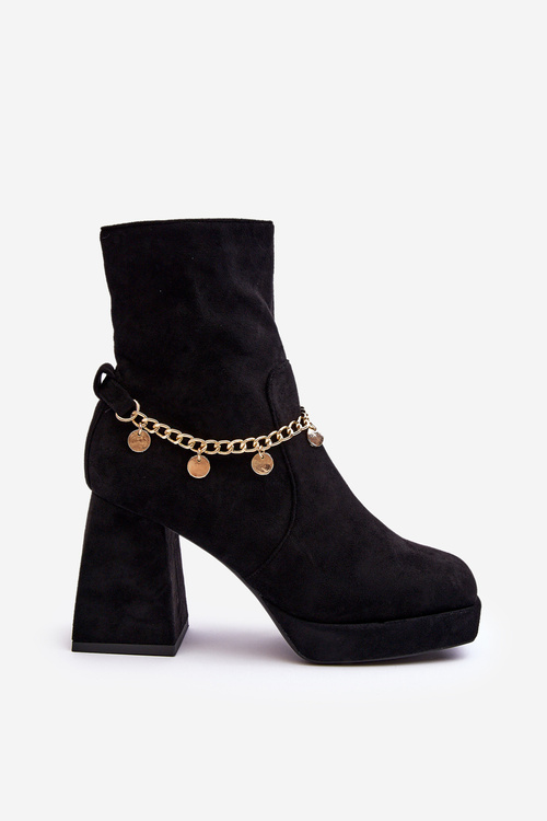 Women's Black Ankle Boots with Chain Detail Tiselo