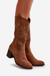Kozaki Do Połowy Łydki Z Eko Zamszu Damskie Ażurowe Brązowe Nevilos