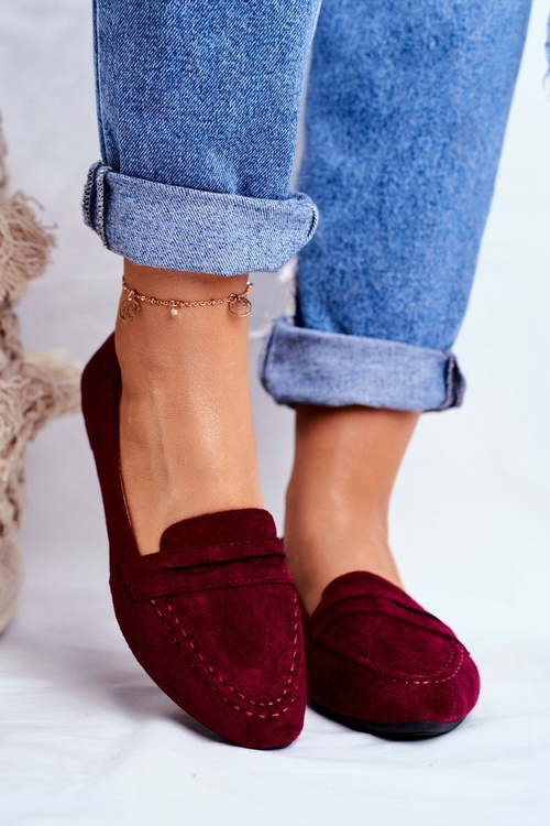 Women's Suede Moccasins CH-1M6 Maroon Laveria
