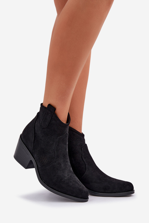 Perforated Cowboy Boots With Zipper Eco Suede S.Barski HY51-061 Black