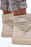 Quilted Snow Boots Embellished with Rhinestones Women's GOE MM2N4081 Beige