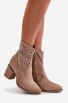 Decorated Ladies Cutout Ankle Boots On Heels Made Of Eco Suede Beige S.Barski HY42-029