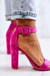 Zamszowe Sandałki Obcas Słupek Fuksja Jacqueline