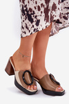 Women's sandals on block heel with buckle dark beige Amuria