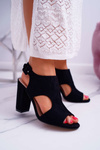 Women's Stiletto Sandals Openwork Suede Black HiBaby