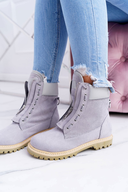 Lu Boo Women's Grey Suede Timber Trappers Zippers Nancy