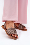 Leather Sandals On Flat Heel Dark Beige Zazoo 40425