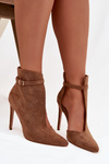 Women's ankle boots on heel made of eco suede dark beige Amalundi