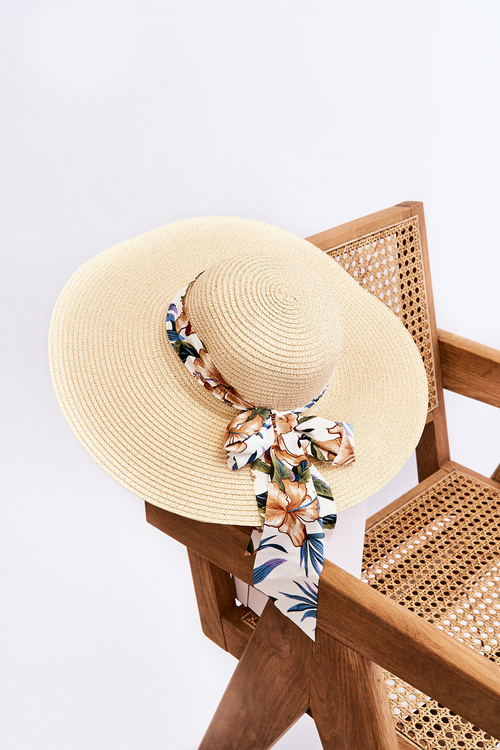 Elegant Women's Hat With Material Bow Light Beige