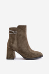 Warm Women's Ankle Boots on Heel Eco Suede Dark Green Saivia