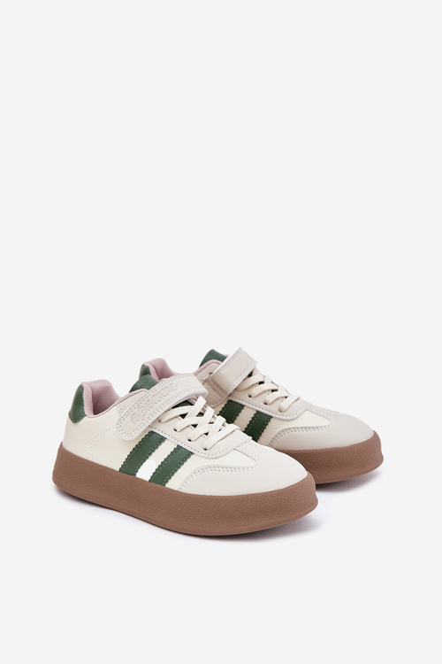 Dziecięce Sneakersy Na Platformie Beżowo-Zielone Sopiaella