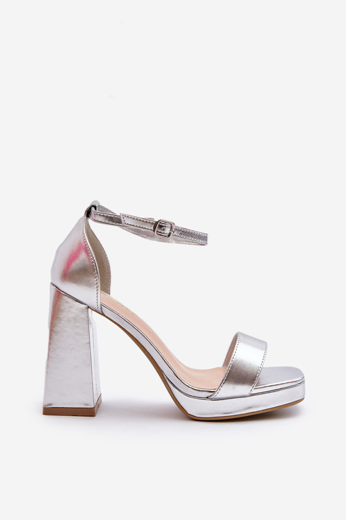 Fashionable Suede Sandals with Square Heel Silver Merila