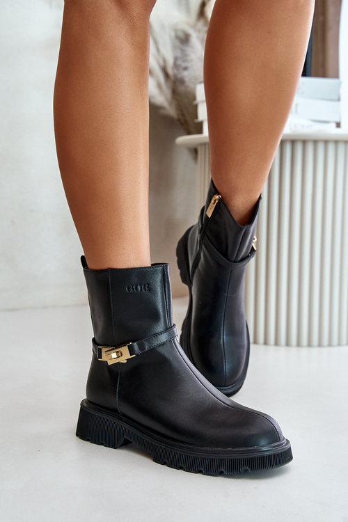 Leather Women's Ankle Boots With Strap Insulated GOE OO2N4150 Black