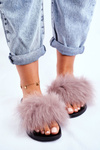 Women's Slides With Natural Fur Light Grey Bushido