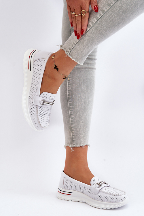 White Women's Leather Moccasins Veridinna