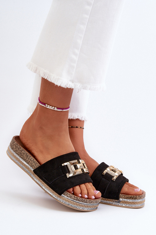 Women's Platform Sandals with Decoration Black Vapireta