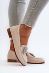 Women's Flat Heel Loafers with Buckle Beige D&A MR38-676