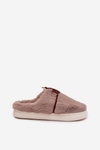 Furry slippers with bow khaki Minella