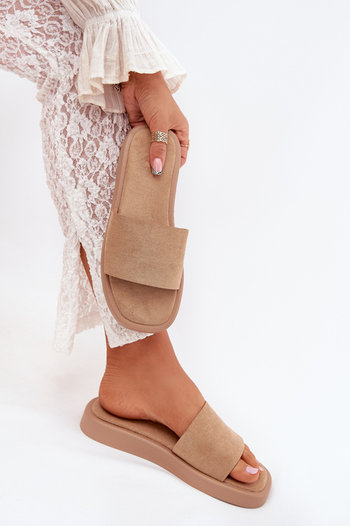 Ladies Platform Slippers Made Of Eco Suede Dark Beige Jorina