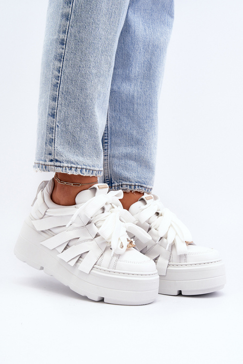 Sneakersy Skórzane Masywna Platforma Białe Zazoo 2F-7033