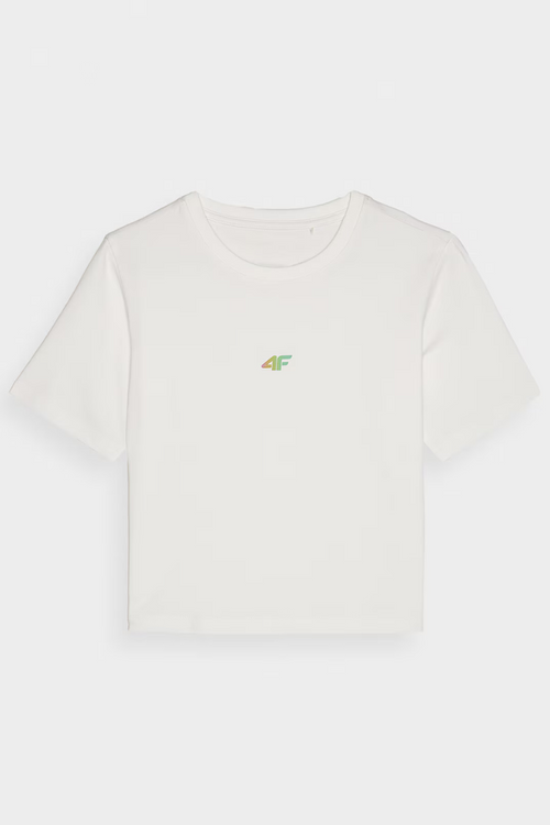 Damski Bawełniany T-shirt Slim Cropped 4F 4FWAW24TTSHF1701-10S Biały